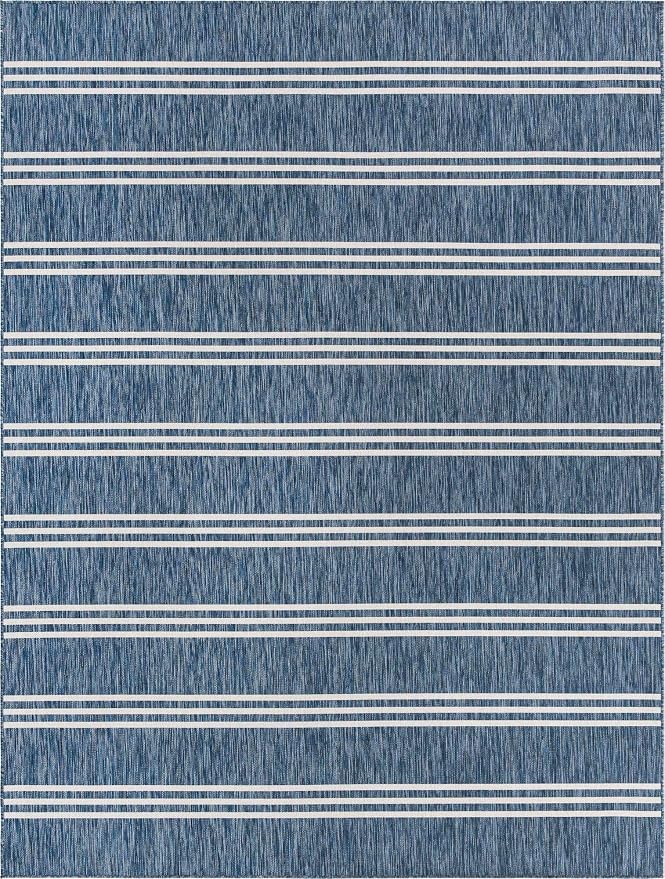 Unique Loom Outdoor Collection Area Rug - Anguilla (9' x 12' Rectangle, Blue/ Ivory)
