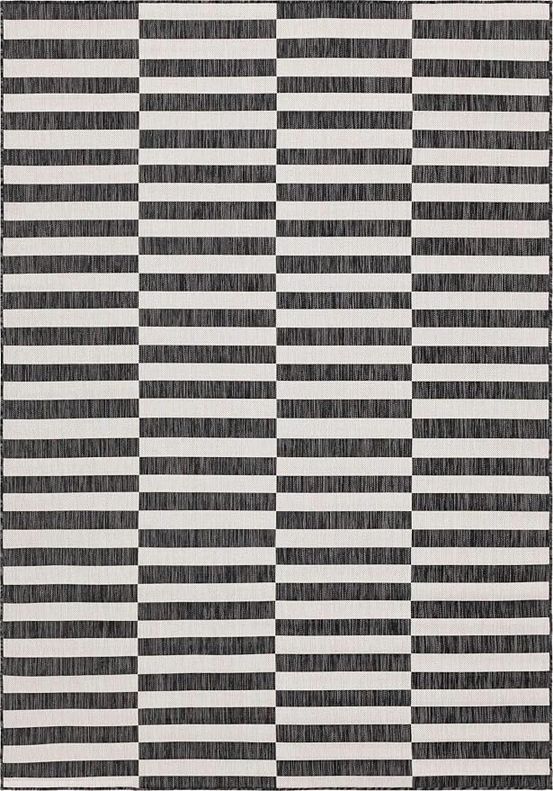 Unique Loom Outdoor Striped Collection Area Rug - Striped (7' 1" x 10' Rectangle, Charcoal/Ivory)
