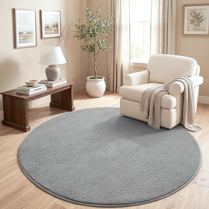 Keeko Round Area Rug 4ft for Living Room Bedroom,Soft Washable Circle Rug | Modern Indoor Memory Foam Rugs Low Pile Non Slip Carpet for Kids Dorm Room Entryway Kitchen Home Decor Grey
