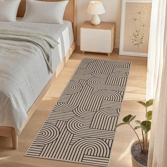 GarveeHome Rainbow Easy Jute Runner Rug 2x6 Abstract Washable Non Slip Living Room Ultra-Thin Bedroom Rug, Non Skid Backing Non Shedding Accent Carpet for Kitchen Bedroom Hallway