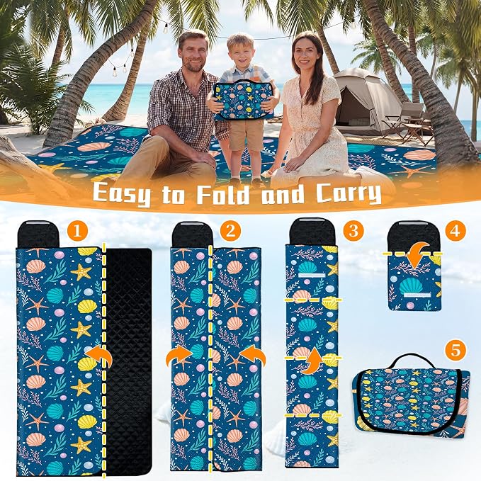 79" x 118" Picnic Blanket Extra Large,Waterproof Sandproof Foldable Outdoor Blanket Beach Blanket Ocean Picnic Mat for Camping,Lawn,Park(Shell)