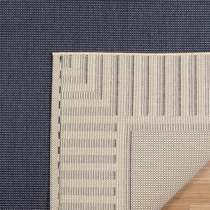 Gertmenian Indoor/Outdoor Flatweave Area Rug - 6x9 Medium, Stain & UV Resistant, Ideal for Deck, Patio, Poolside, Mudroom - Klano Striped Navy, Sand, 25416