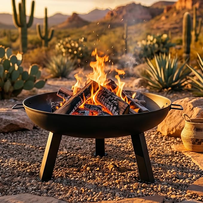 Sunnydaze Cast Iron Heavy Duty Fire Pit for Outside - Wood Burning Outdoor Fire Pit Bowl with Handles for Patio, Backyard, Camping - 30" - Black