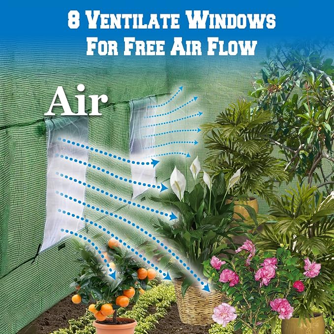 Greenhouse Replacement Covering for Outdoor Larger Hot Garden House, Support Arch Frame Climbing Plants/Flowers/Vegetables (16' X 7' X 7', Cover)