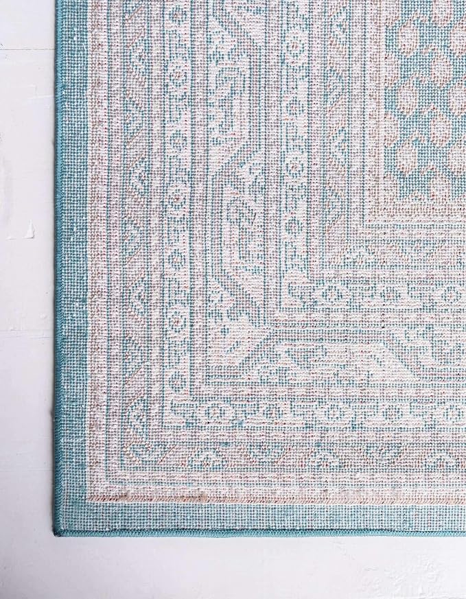 Unique Loom Williamsburg Collection Traditional Border with Dotted Center Area Rug (10' 0 x 14' 0 Rectangular, Teal/Beige)