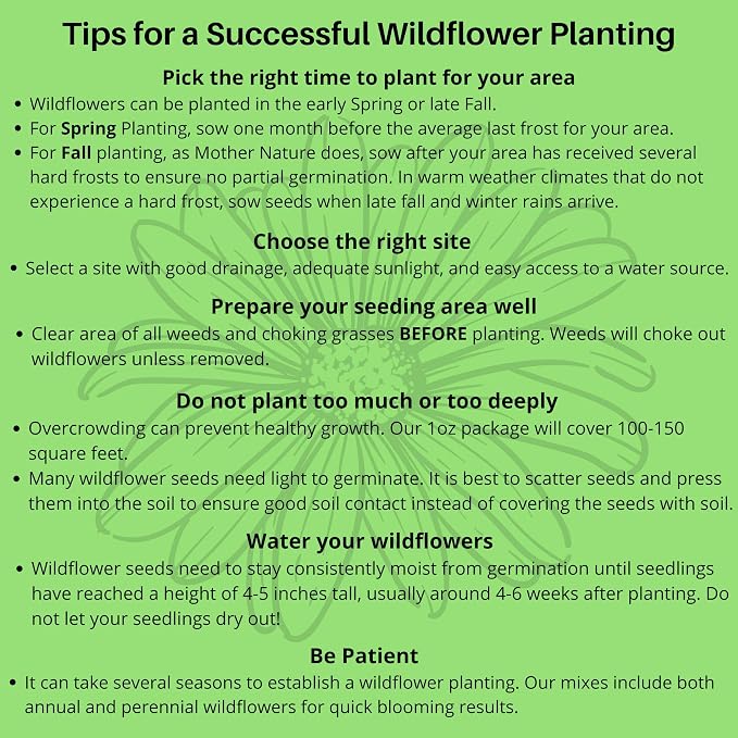 Drought Tolerant Wildflower Seeds - 4oz Packet, Open-Pollinated Bulk Flower Seed Mix for Beautiful Perennial, Annual Garden Flowers - No Fillers - 1/4 Pound