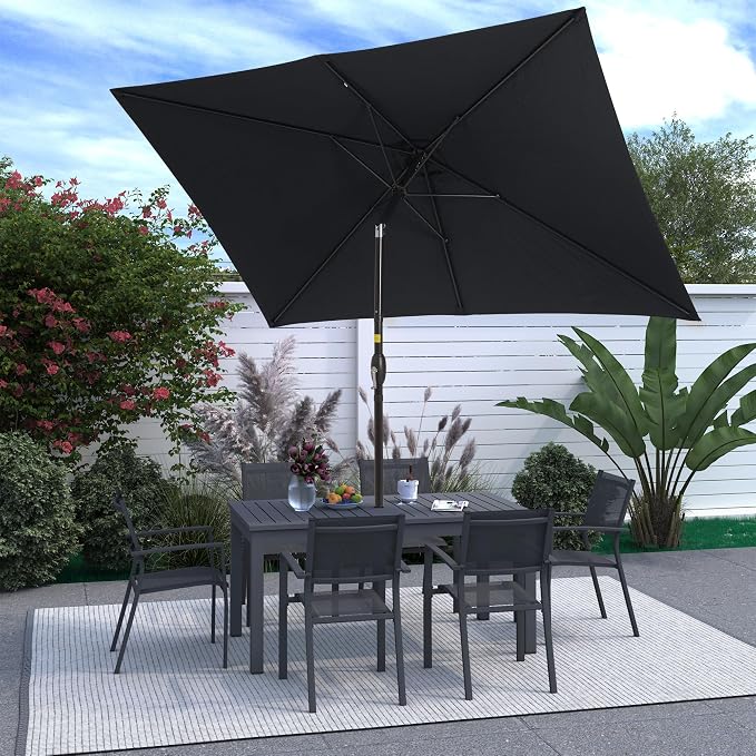 Wisteria Lane 6.5' x 10' Patio Umbrella, Rectangular Patio Umbrella, Metal Pole Square Outdoor Umbrella with Crank and Push Button Tilt, Large Outdoor Umbrella with Polyester Canopy