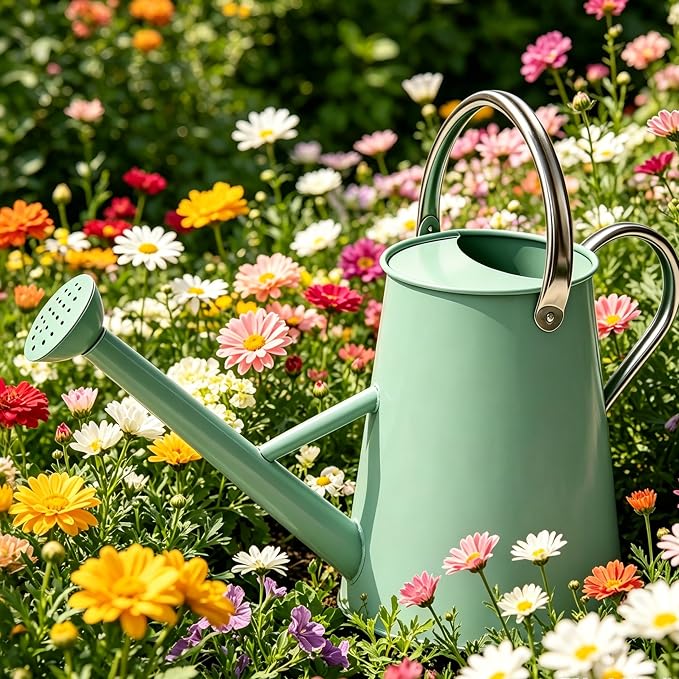 Metal Watering Can with Stainless Steel Handle for Outdoor and Indoor Plants, Watering Can Decor, 1.5 Gallon (Cream Green)