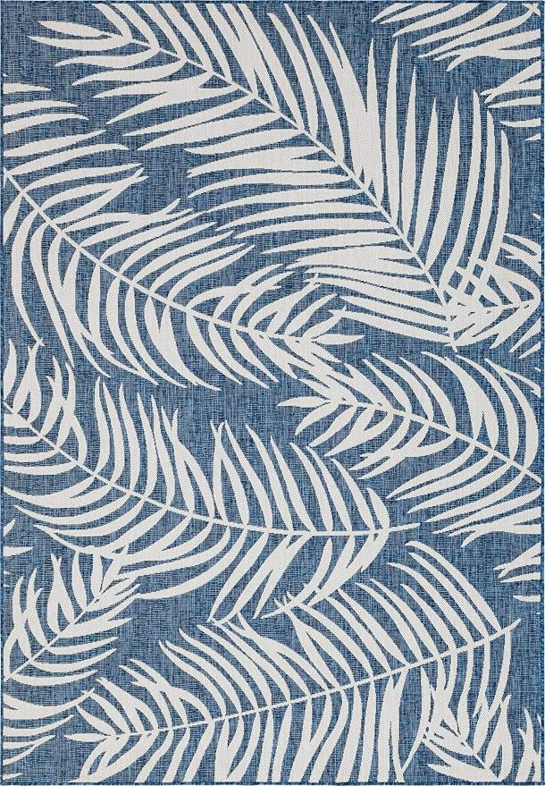 Unique Loom Outdoor Botanical Collection Area Rug - Palm (7' 1" x 10' Rectangle, Blue/ Navy Blue)
