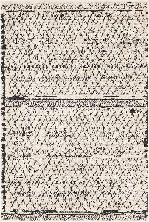 Unique Loom Morocco Collection Abstract Border, Diamond, Bohemian Area Rug (4' 0 x 6' 0 Rectangular, Ivory/Black)
