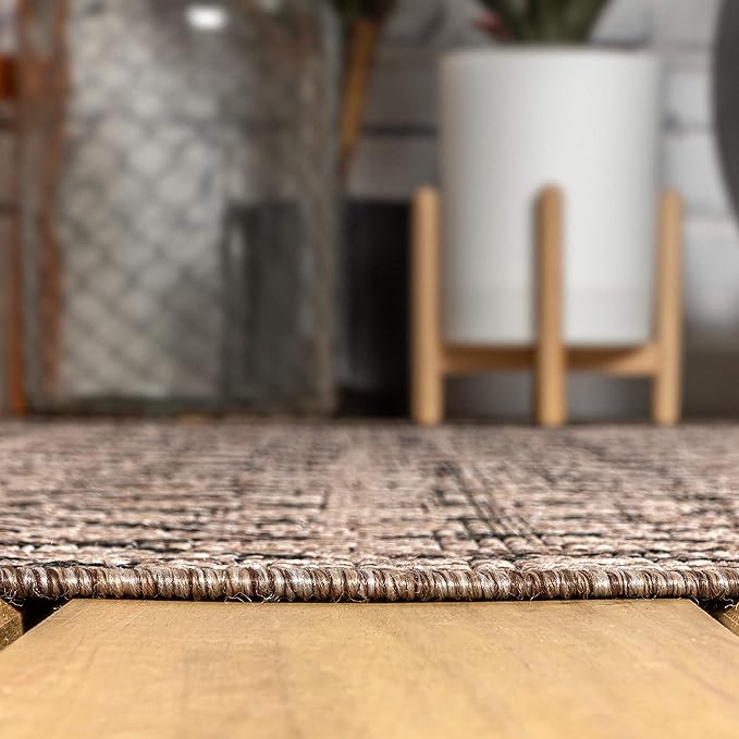 JONATHAN Y Moroccan Geometric Indoor Outdoor Square Area Rug 8X8 Natural/Black, Ourika Textured Weave for Backyard, Patio, Porch, Easy-Cleaning, High Traffic Pet-Friendly, Non-Shedding SMB108D-8SQ