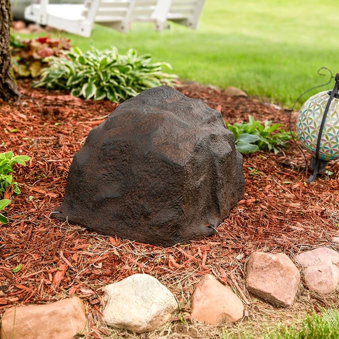 Sunnydaze 14” H Medium Faux Landscape Rock Cover - Lightweight Polyresin Fake Rock Well Pump Cover for Outside – Realistic Natural Texture – Brown