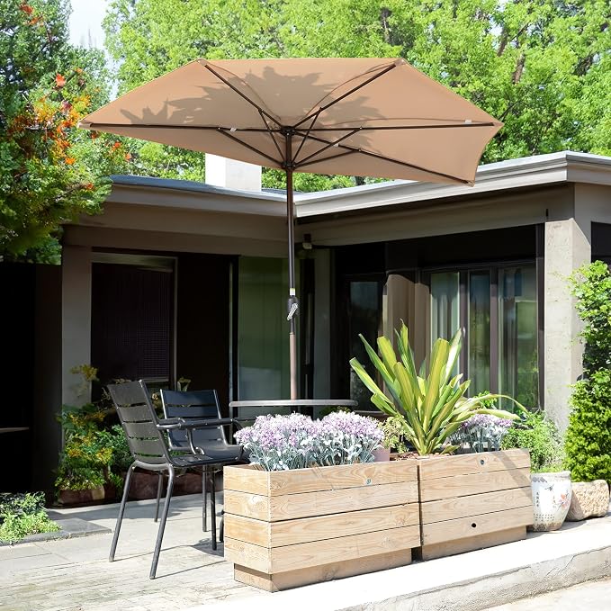 Half Umbrella Outdoor Patio Shade - 9 ft Patio Umbrella with Easy Crank - Small Canopy for Balcony, Table, or Deck by Pure Garden (Beige)