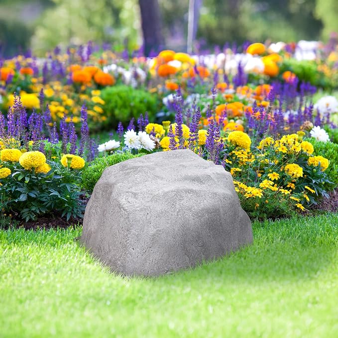 Sunnydaze 14” H Medium Faux Landscape Rock Cover - Lightweight Polyresin Fake Rock Well Pump Cover for Outside – Realistic Natural Texture – Gray – Set of 2