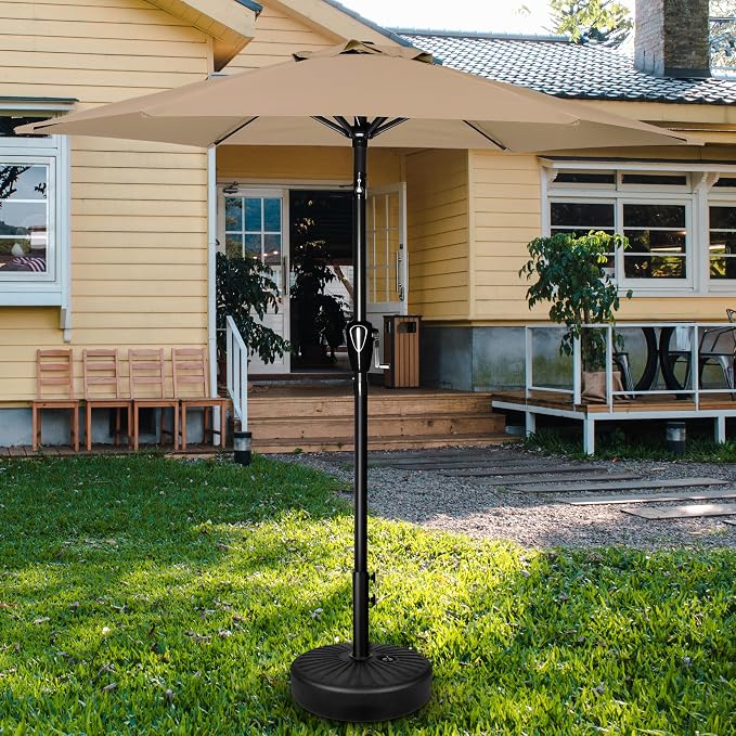HealSmart 7.5ft Patio Umbrella with Push Button Tilt/Crank, Outdoor Table Market Yard Umbrella, 6 Sturdy Ribs for Garden, Deck, Backyard, Pool