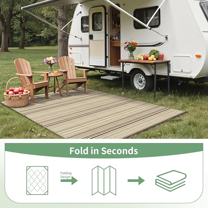 GENIMO Outdoor Rug for Patio Clearance, 9'x12' Reversible Plastic Straw Rugs, Lightweight Waterproof RV Camping Mat for Camper, Balcony, Deck, Backyard, Picnic, CoffeeBeige