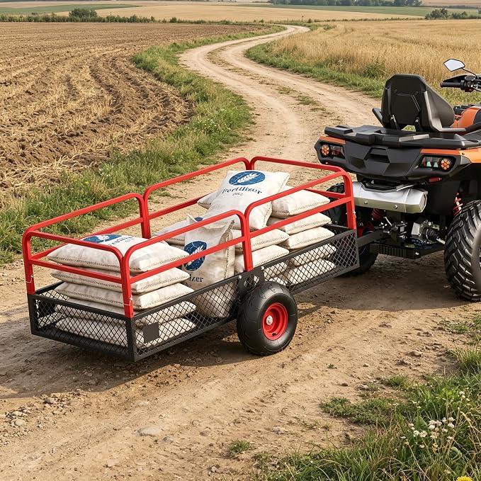 22 Cu.Ft 1600Lbs Steel ATV UTV Trailer, Tow Behind Dump Cart, Heavy Duty Pull Behind with Removable Sides & All Terrain Tires, Pull Behind Utility Dump Trailer for, Garden, Lawn Mower Tractor