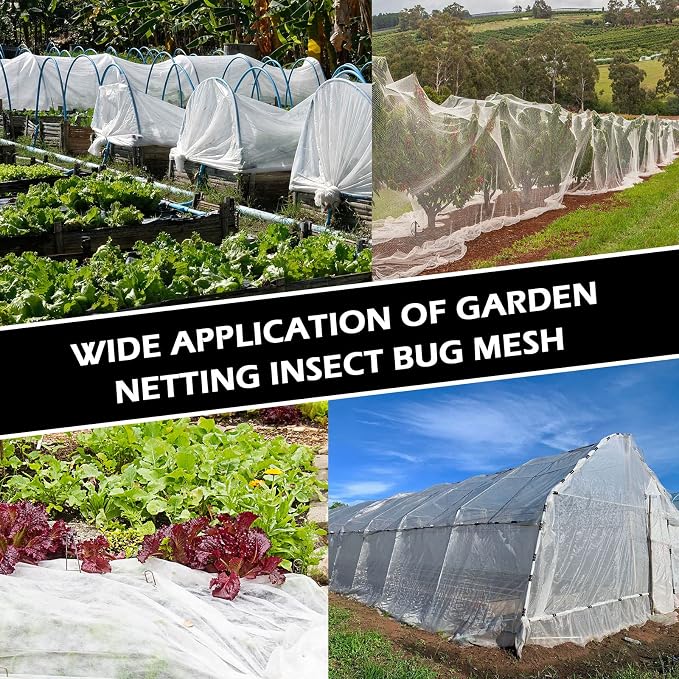 Hoolerry 20 x 25 ft Mosquito Netting Garden Netting for Raised Beds Ultra Fine Insect Net Large White Bird Mesh Barrier Greenhouse Row Cover Bug, Protect Vegetable Fruits Flowers Tree