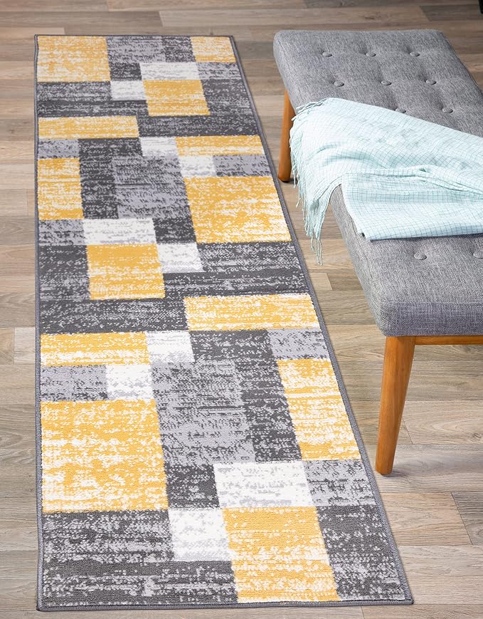 Rugshop Oslo Modern Geometric Fade-Resistant Runner Rug Yellow 2' x 7' | Rectangular, Size 2' x 7', Living Room, Bedroom, Dining Room, Home Office, Kitchen, Entryway, Hallway, Nursery, Kids Room