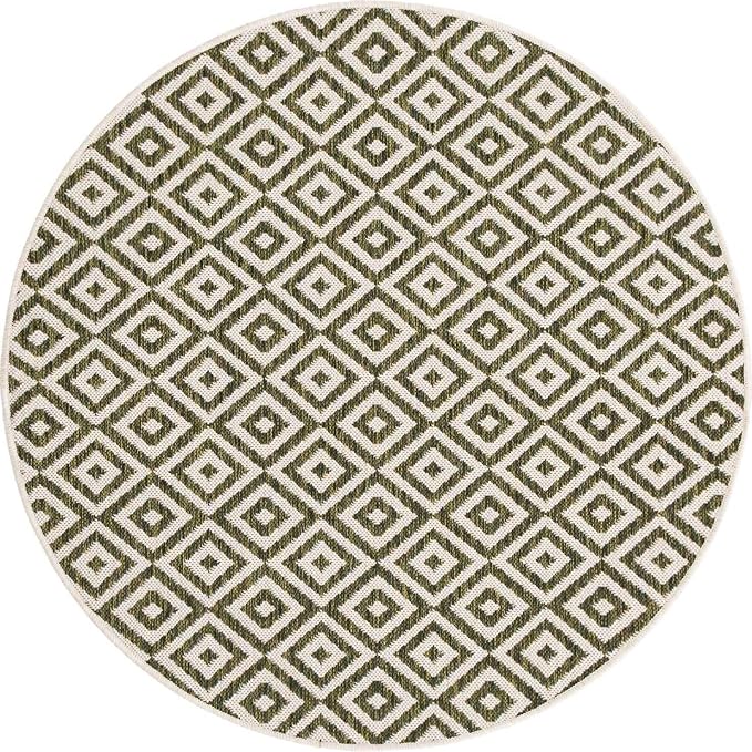 Unique Loom Jill Zarin Outdoor Collection Area Rug - Costa Rica (4' 1' Round, Green/ Ivory)