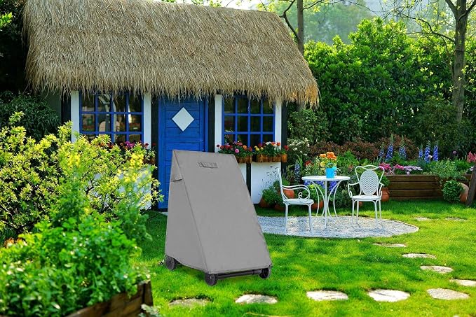Hose Reel Cart Cover for Outdoor Ventilated Buckle Fit Cover | 420D Oxford fabric UV tear resistant rear hose access dual vents 25.9x24.8x34.6 inch outdoor patio backyard