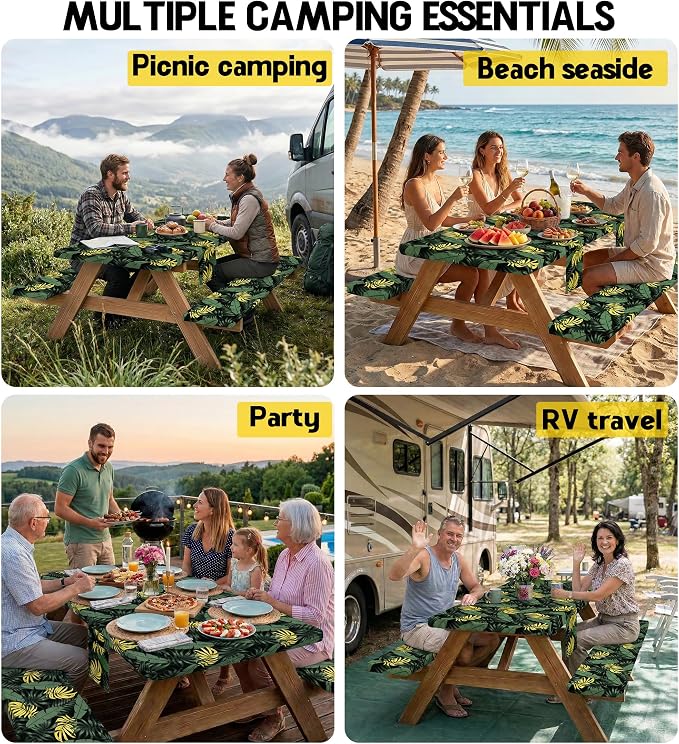 Picnic Table Cover with Bench Covers Vinyl Table Cloth Camping Lovers Essentials Camper Rv Car Travel Accessories Accessory Overlanding Must Haves Outdoor Gadgets Road Trip Tools Stuff Gear Equipment