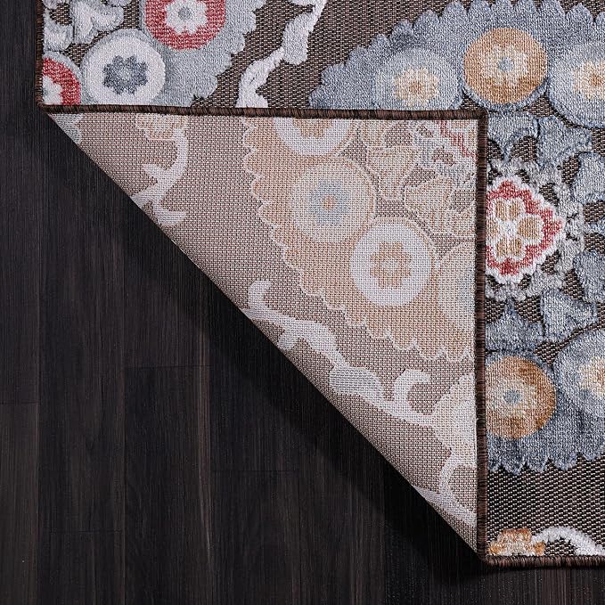 CAMILSON Indoor Outdoor Rug 6x9 Bohemian Medallion Floral Area Rugs for Indoor and Outdoor Patios Easy-Cleaning Non-Shedding Living Room Garden and Kitchen Washable Outside Carpet (6 x 9 / Brown)