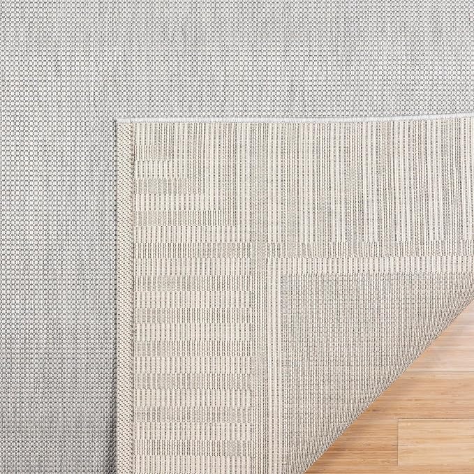 Gertmenian Indoor/Outdoor Flatweave Area Rug - 8x10 Large, Stain & UV Resistant, Ideal for Deck, Patio, Poolside, Mudroom - Klano Striped Ash, Steel, 25429