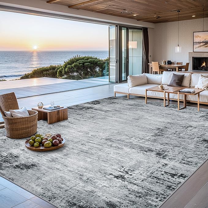 PLHXFR Area Rug Living Room: 5x7 Modern Abstract Washable Carpet Black | For Bedroom Dining Room Farmhouse Nursery Home,Machine washable,Non Slip,Large Soft Neutral,Stain Resistant, Indoor Floor