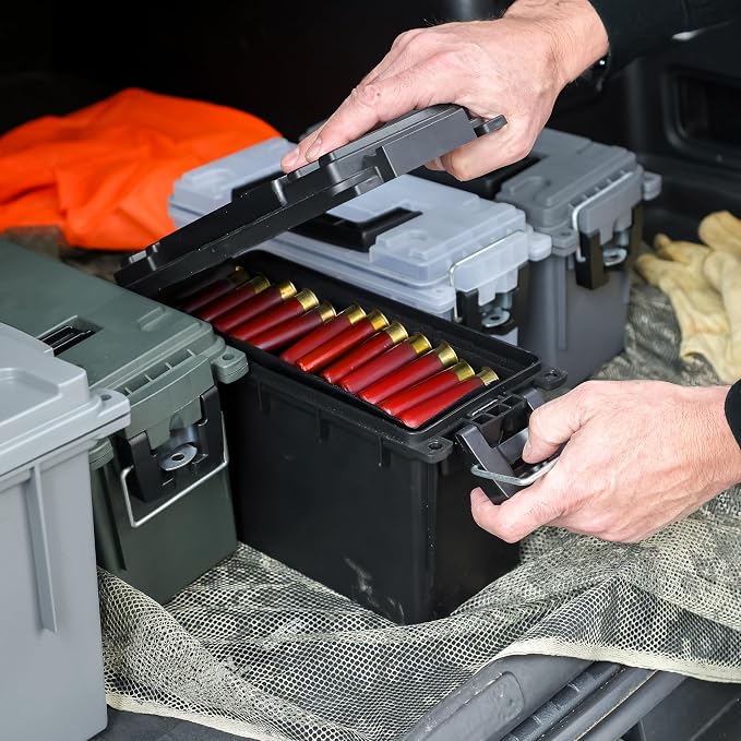 Sheffield Ammo Box Made in USA, Stackable Lockable Ammo Storage Box, Black | 4 Pack Lockable Storage Box, Water & Dust Resistant Dry Box, Secures Hunting Gear, Gun Accessories, Supplies, Bullets
