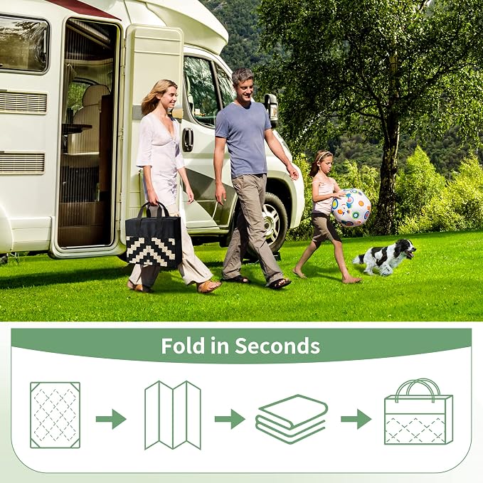GENIMO Outdoor Rugs 8'x10' Waterproof, Reversible Mats, Area Plastic Straw Rug, Outside Carpet, Geometric Rv Mat for Patio Camping Rv Picnic Backyard Deck Balcony Porch Beach Trailer (Black & Beige)