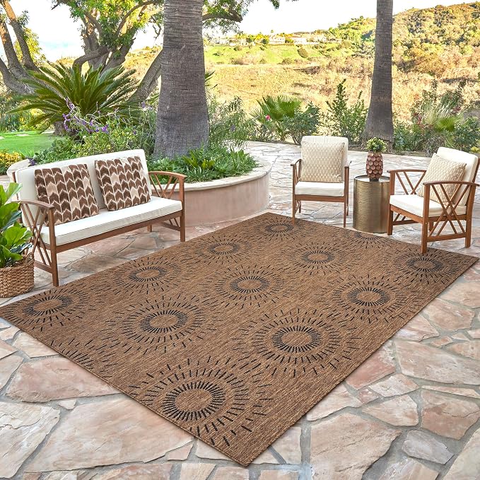 Gertmenian Indoor Outdoor Modern Area Rug - 6x9 Medium, Stain Resistant, Ideal for High Traffic in Living Room, Bedroom, Patio - Geometric, Brown, 32458