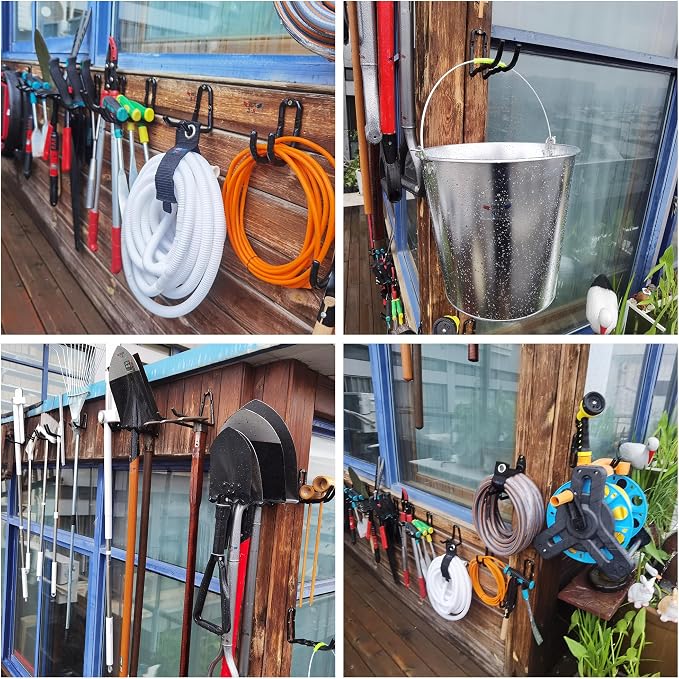 3-H Super Heavy Duty Garage Wall Hooks 18 Pack, One-Piece Construction Garage Wall Hooks, Garage Hanger & Organizer Wall Mount for Ladders, Bikes, Chairs, WeedEaters, Shovels, Garden Tools (Black)
