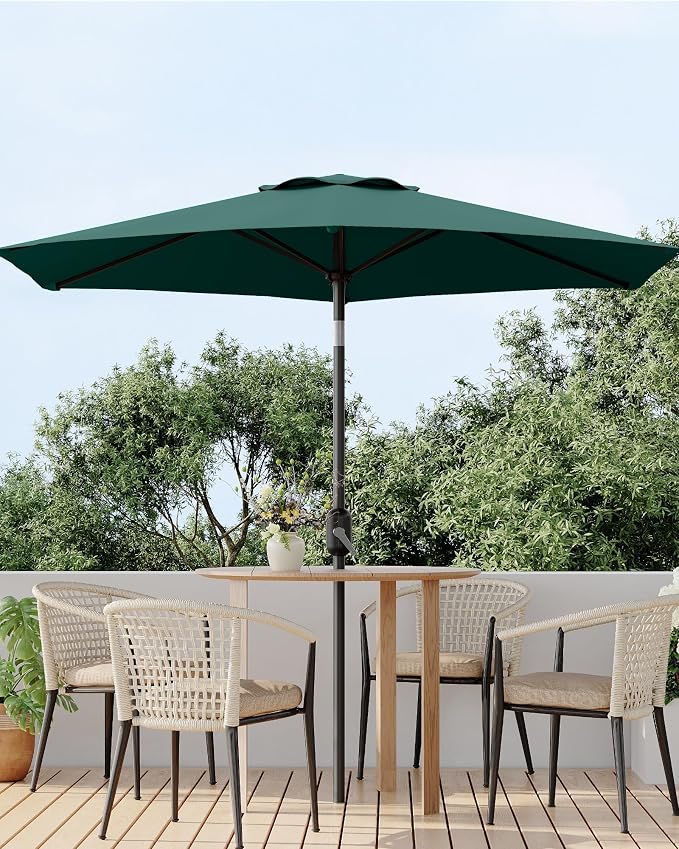 7.5-FT Outdoor Patio Umbrella with Push Button Tilt & Crank - Heavy-Duty Market Umbrella for Table, Garden, Pool, Deck, Backyard - 6 Sturdy Ribs,UV Protection & Waterproof Fabric,Dark Green