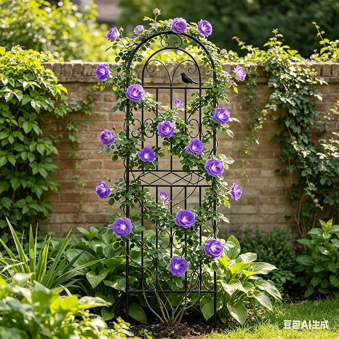 2 Pack 47.2"x19.7" Metal Gardon Trellis for Climbing Plants Flowers Outdoor, Rustproof, Heavy Duty, Black Coating Plant Support for Rose, Vines, Flowers, Perfect for Training Climbing Plants, Black