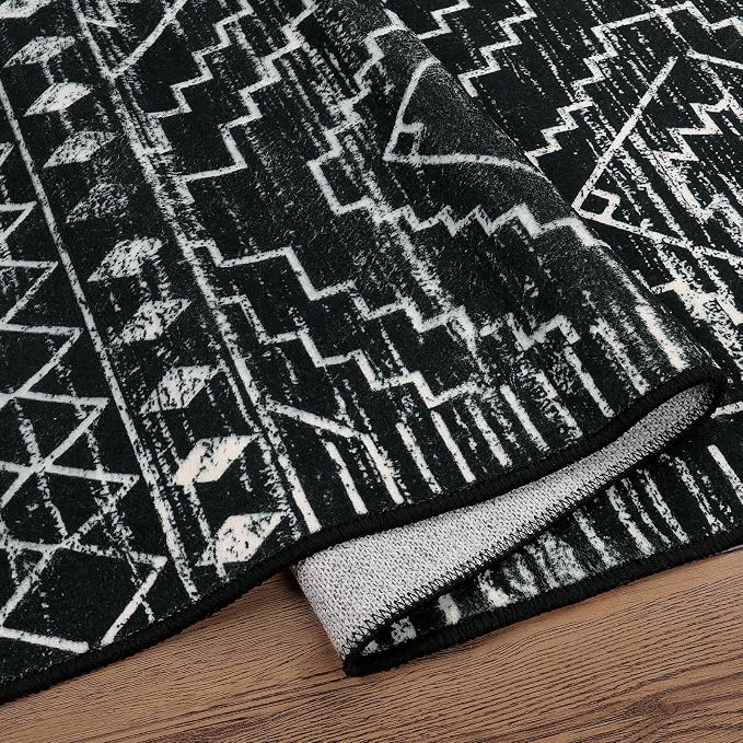 Wonnitar Moroccan Runner Rugs for Hallway 2'6"x8', Black Washable Boho Kitchen Non-Slip Rug Runner, Geometric Tribal Long Soft Bathroom Accent Area Rug for Entryway Laundry Bedroom (Black,2'6"x8')