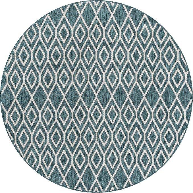 Jill Zarin Outdoor Collection Area Rug - Turks and Caicos (6' 7" Round Teal/Ivory)