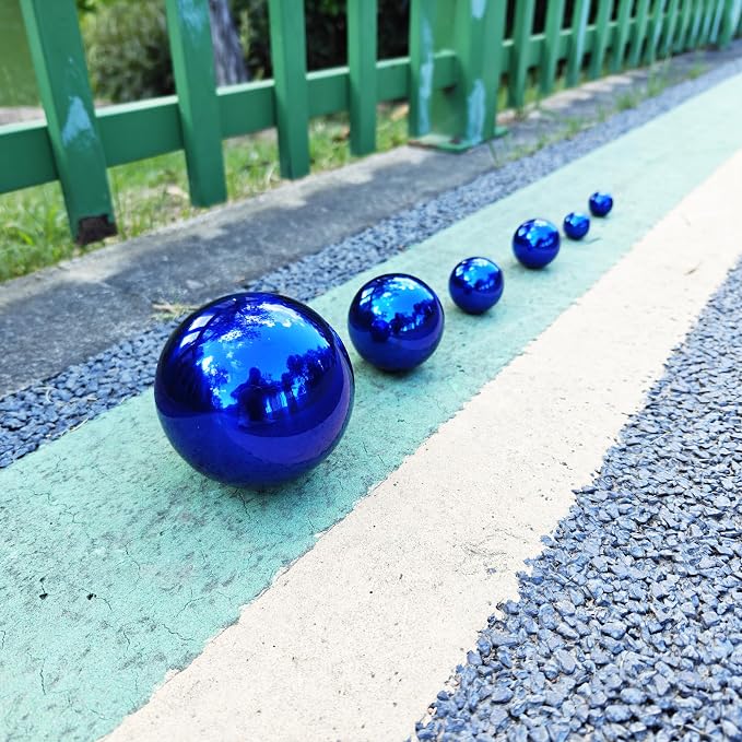 Gazing Ball Stainless Steel Gazing Globe Mirror Reflective Garden Sphere Floating Pond Balls Gazing Ball Shiny Home Outdoor Ornament (Blue, 6Pack)