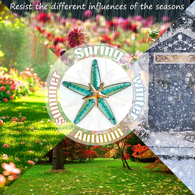 JOYBEE HOME&GARDEN Metal Starfish Wall Decor, Sea Life Coastal Decorations 13.25 inch Starfish Wall Art(Blue)