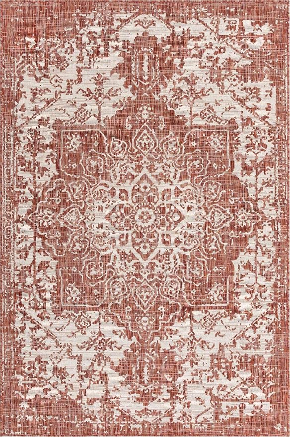 Unique Loom Outdoor Collection Area Rug - Dubai (6' 1" x 9' Rectangle, Rust Red/ Ivory)