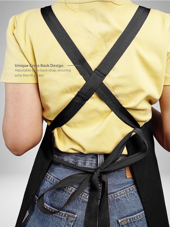 100% Cotton Kitchen Apron with 2 Pockets – Adjustable Chef Apron for Cooking Baking BBQ – Unisex Apron