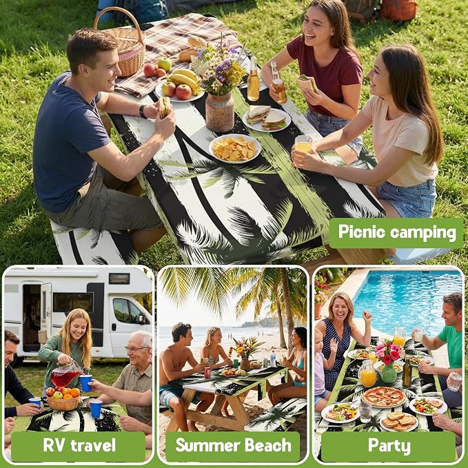 Picnic Table Cover with Bench Covers Tablecloth Glamping Essentials Gear Table Cloth Outdoor Summer Motorhome Cool Fun Unique Ideas Gifts for Camper Camping Lovers RV Owner Family Couple Men Male Dad