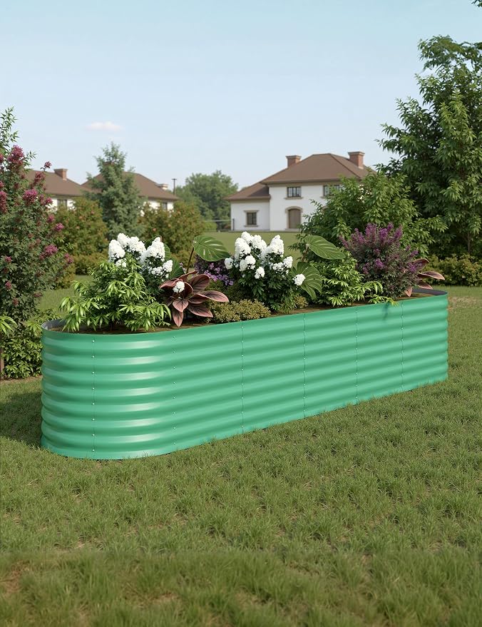 Garvee 8x2x2ft Galvanized Raised Garden Bed, Oval Metal Planter Box with Anti-Cut Safety Edges, 239 Gallons Rust-Resistant Deep Root Planter for Outdoor Vegetables, Flowers, Herbs, Beige
