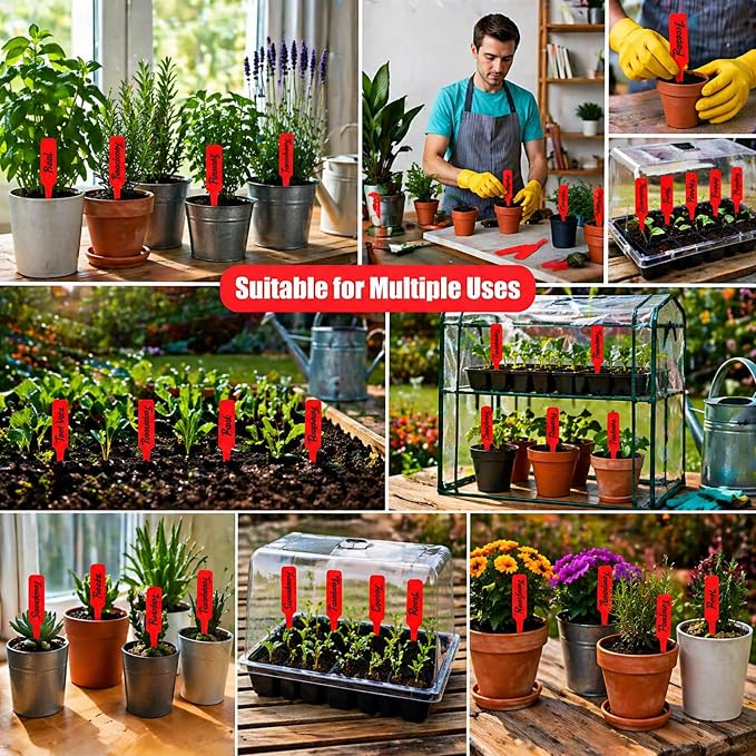 Novabright 500 Pcs Plastic Plant Labels 5 Inch Plant Name Tags for Seedlings Garden Waterproof Plants Markers Nursery Plastic Planting Tags Seed Label for Outdoor Garden Label Pot Stakes(Red)