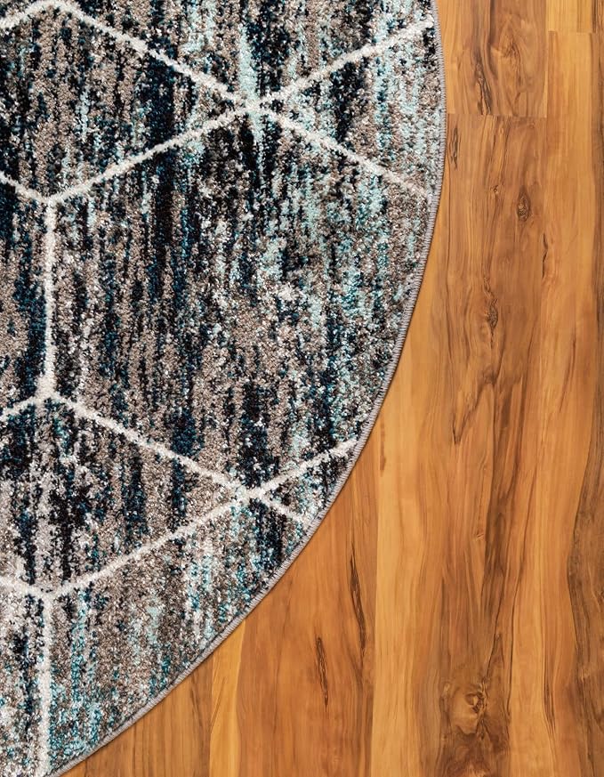 Unique Loom Trellis Frieze Collection Area Rug - Geometric (3' Round, Blue Multi/ Ivory)