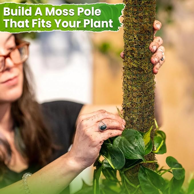 DUSPRO DIY Moss Pole Kit, Metal Moss Pole for Plant Monstera, Pothos, Philodendron, 1pc 8.6ββ x 6.5 ft Wire Moss Pole Mesh with Forest Moss, Cable Zip Ties, Gloves