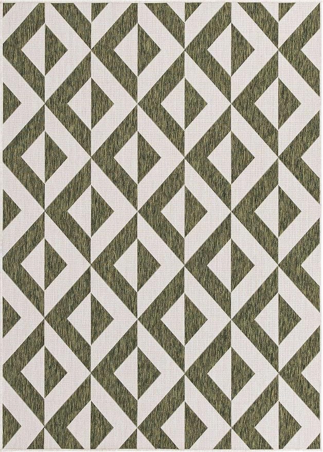 Unique Loom Outdoor Collection Area Rug - Napa (5' 3" x 8' Rectangle, Green/ Ivory)