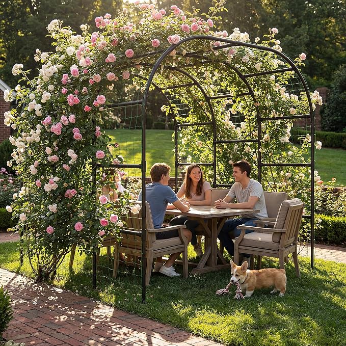 DoCred Garden Arch Trellis, 88in H x 88in L Tall Garden Arch Arbor Trellis for Climbing Plants Outdoor Plant Support for Cucumber Grape Vine, Large Metal Gardening Archway for Lawn Party Ceremony