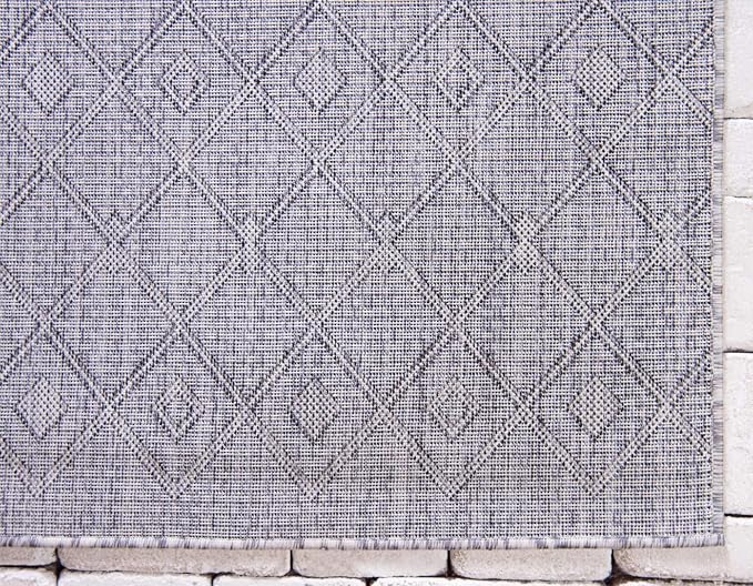 Unique Loom Outdoor Trellis Collection Area Rug - Tribal Trellis (9' x 12' Rectangle, Gray/ Black)