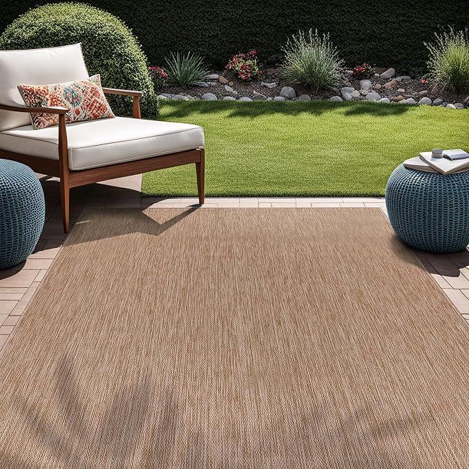 Beverly Rug Indoor Outdoor Rug 9x12, Washable Outside Carpet for Patio, Deck, Porch, Solid Modern Area Rug, Water Resistant, Jute Beige